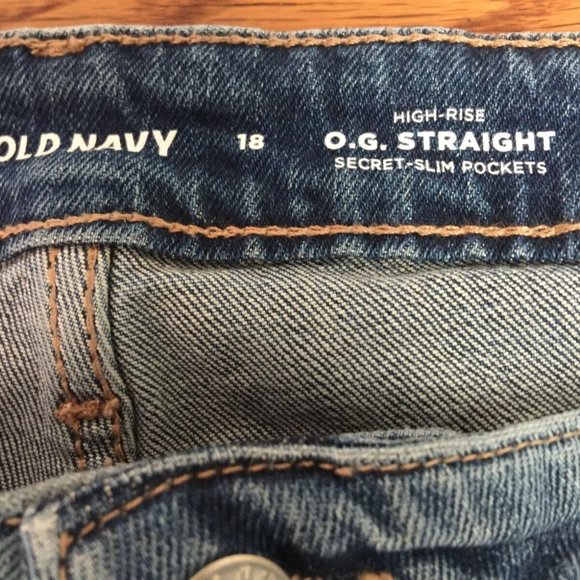 OLD NAVY OG STRAIGHT HIGH RISE JEANS WOMENS 18 BLUE STRETCH DENIM ANKLE 39"x28" - Picture 4 of 16